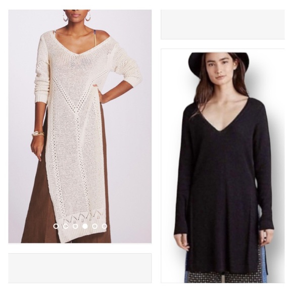 Anthropologie Moth Black Cotton Linen Rib Stitch Split Sweater Tunic Top Size M - Picture 1 of 11